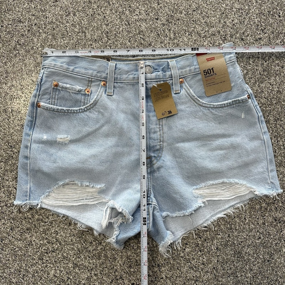 Levis 501 Jean Shorts Womens 29 High Rise Distressed Denim Frayed Light Wash - Picture 5 of 6